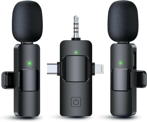 3 in 1 Wireless Lavalier Microphone, with Noise cancellation