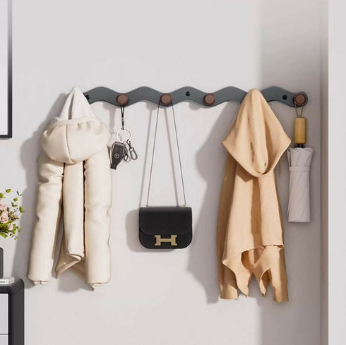 Wall Mount 5 Hooks Walnut Coat Racks