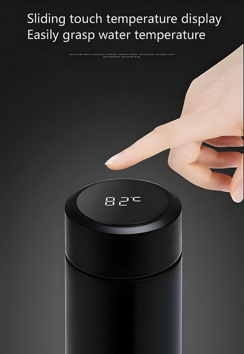 Temperature Display Smart Bottle- LED Bottle with Temperature - Black