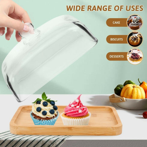 Bamboo Bread/Cake Tray with Acrylic Lid