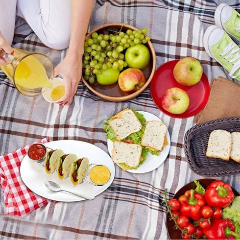 Stainless Steel Taco Holder with 2 Sauce Bowls