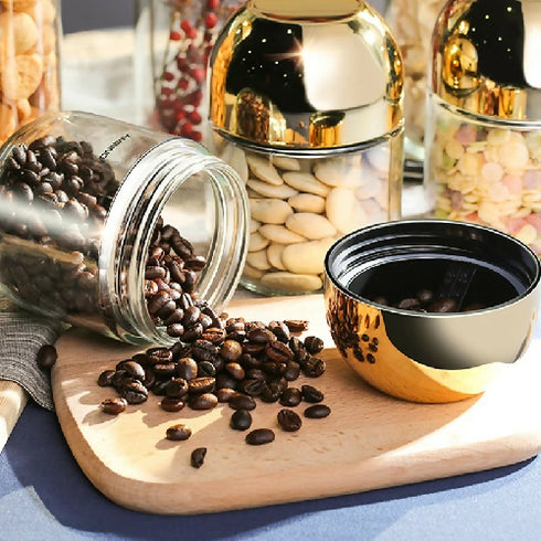 Round Glass Kitchen Food Grade Gold Plated Airtight Sealed Glass Storage Jar