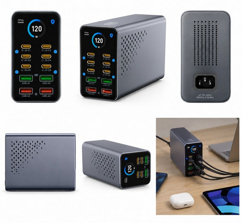 120W 10-in-1 Fast Charging Station USB-C & USB-A Multi Port Desktop Charger