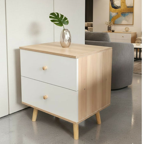 Two Drawer Bedside Table- Side Table With 2 Drawer-7016-Brown