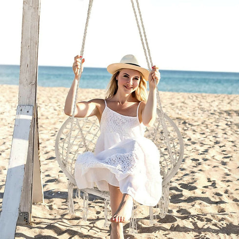 Indoor & Outdoor Modern Hammock Swing Lounge Chair Without Stand - Cream White