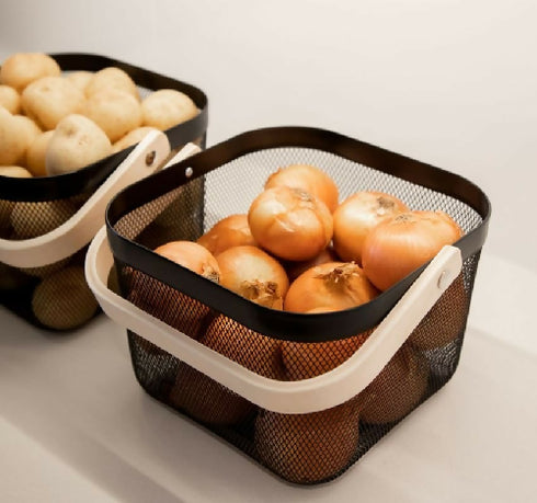 Storage Basket with Wooden Handle