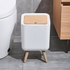 Practical Wooden Grain Square Pressing Type Trash Can Open Lid Standing Home Plastic Bin