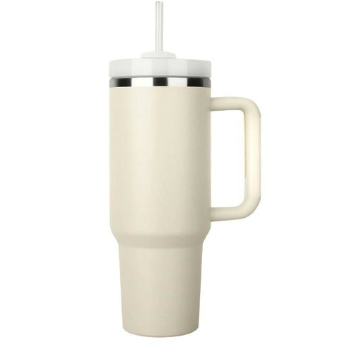 1.2L Tumbler with Handle Straw Lid, Stainless Steel Travel Mug - Cream