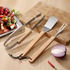 3-Piece Stainless Steel BBQ Fork, Spatula and Clips with Wooden Handle-cream