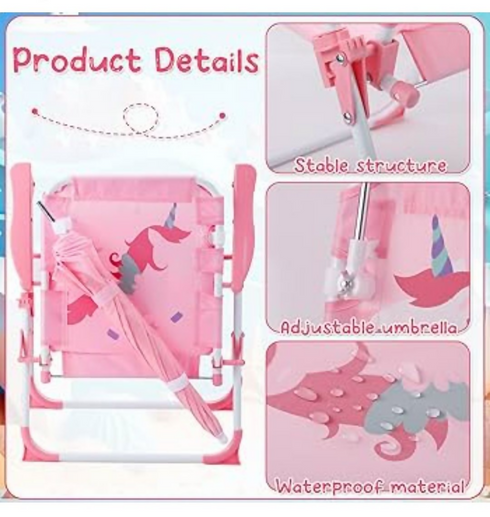 Kids Outdoor Beach Chair with Umbrella- Pink