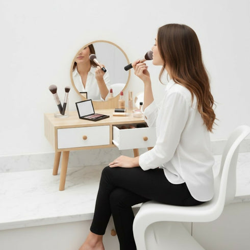 Tabletop Vanity Mirror with Drawer Storage Small Dressing Organizer-7019