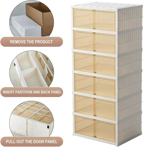 Foldable Shoe Rack Organizer For Closet 12-24 Pairs Plastic Collapsible Shoes