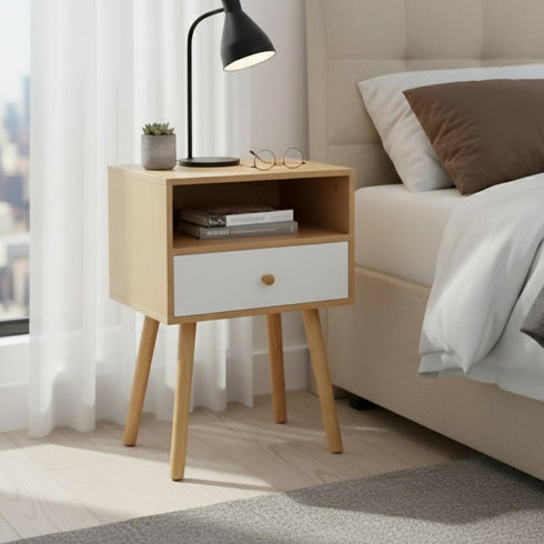 Counter Square Side Table With Drawer-Bedside Night Stand-FU7005-Brown
