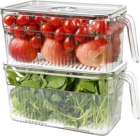 2 Pack Plastic Food Storage Produce Containers with Lid for Fridge - Transparent