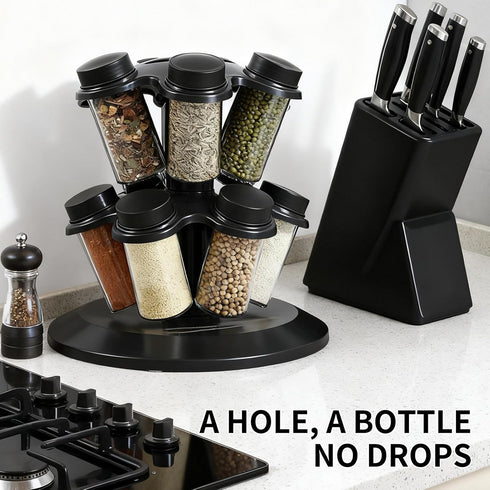 12-Bottle Spice Holder, 360° Turntable Rack for Seasoning Spice Rack