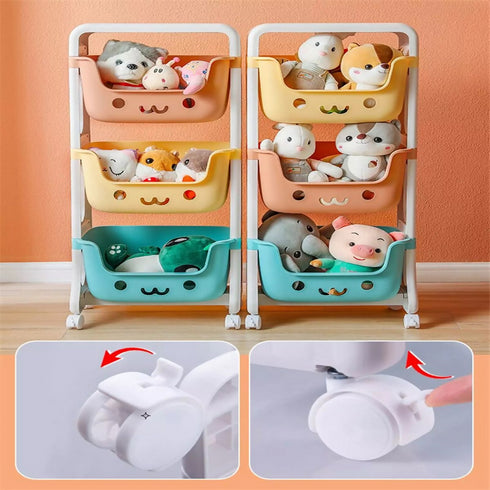 3-Tier Kids Rolling Shelf Organizer - Multicolor