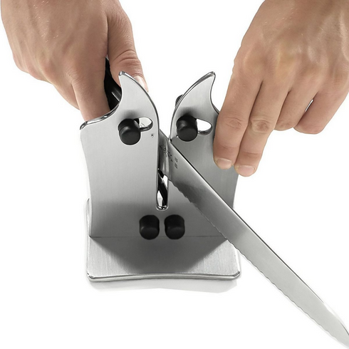 Vertical Knife Sharpening Tool with Stand, Stainless Steel, Silver