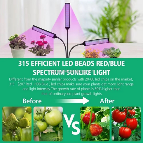 Flexible LED Grow Light Desktop Clip Phyto Lamps for Indoor Plants-3 Heads