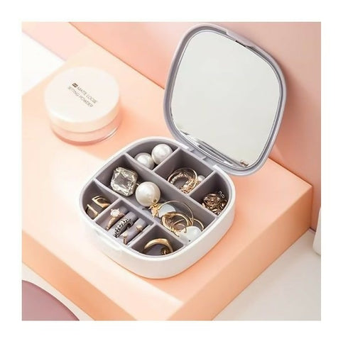Portable Travel Multiple Compartments Jewellery Storage Box with Mirror - Grey
