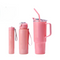 3 Piece Sports Water Bottle Set With Straw- Pink