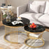 Round Coffee Tables, Removable Set of 2 End Table, Nesting Tables with Gold Metal Frame Legs and Marble Pattern Top