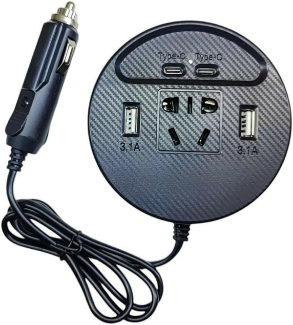 150W Car Inverter with AC, USB and Type-C Ports