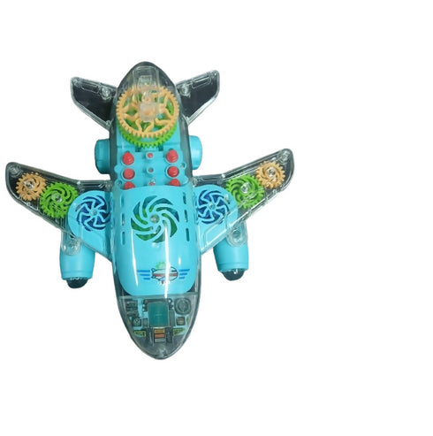 Fun Bump-and-Go Plane Toy for Kids 3-5 with Colorful Moving Gears, Music, and LED Effects -