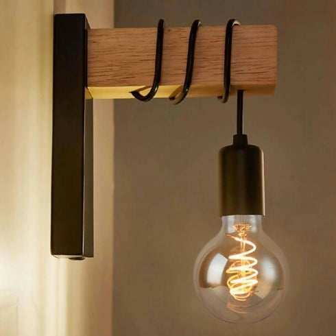 Retro Loft Rustic Rectangular Wood + Metal Wall Light