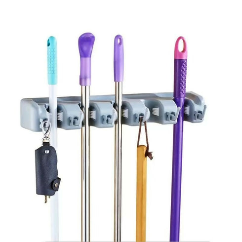 Wall-Mounted Multipurpose Broom & Mop Holder With 6 Hooks