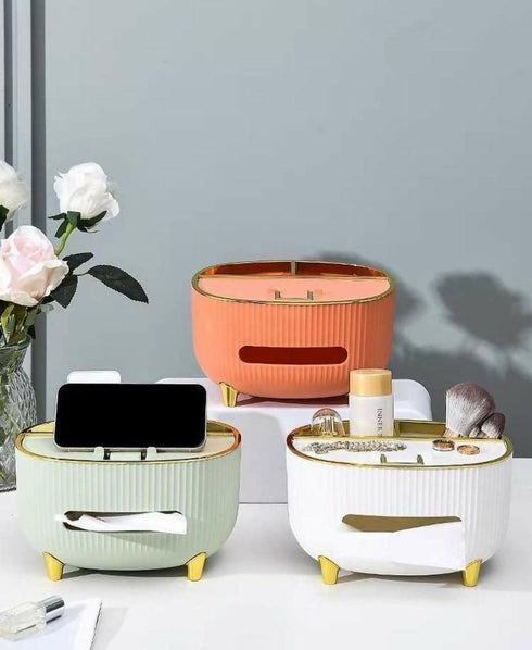 Tissue Box with Storage - Decorative 22cm Organizer for Home - Pink