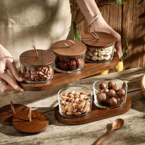 3-Piece Nut Jar Set with Wooden Tray