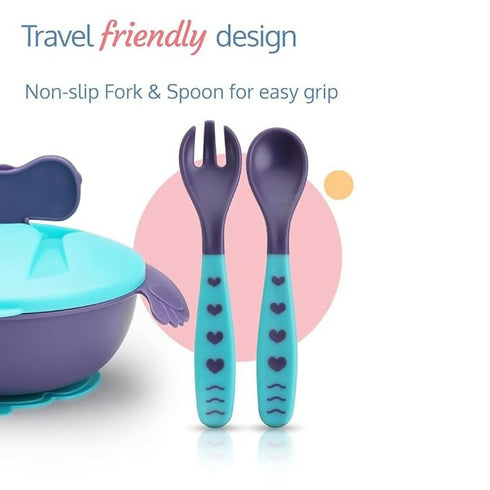 Only Baby-Silicone Feeding Bowl with Spoon and Fork - Blue, Purple