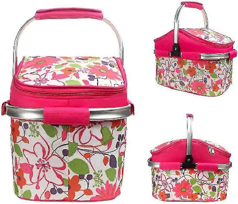 Insulated Folding Cooler Basket Tote Lunch Bag for Camping