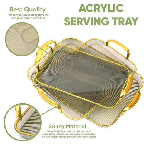 Clear Food Serving Tray with Gold Handles Set of 3