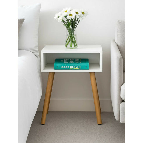 Counter Square Side Table - White Bedside Pedestal