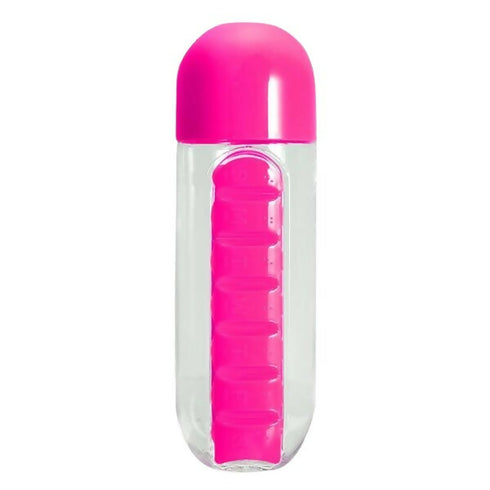 Portable 2 in 1 Travel Water Pill Organizer Bottle - Pink