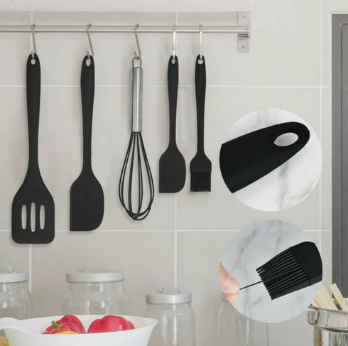 5 Pieces Of Non-Stick Silicone Kitchen Utensil Set - Black