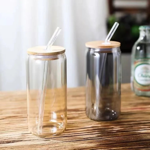 Cocktail Glass with Wooden Lid and Straw