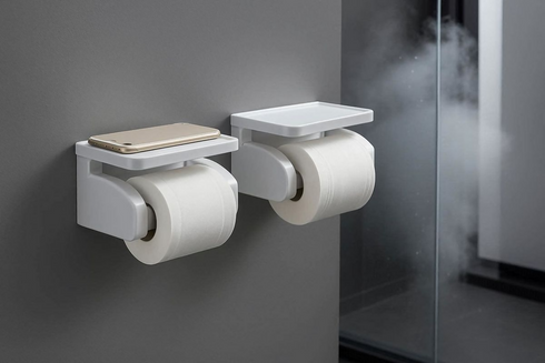 2 Piece-Wall-Mounted Toilet Paper Holder with Storage Shelf