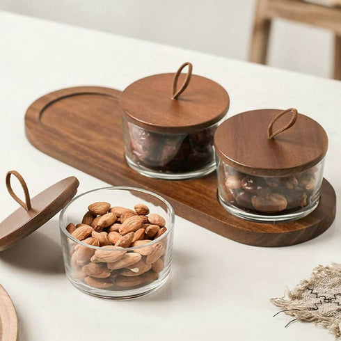 3-Piece Nut Jar Set with Wooden Tray