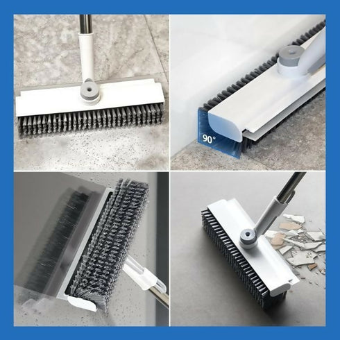 3-in-1 L-Shaped Floor Scrub Brush with Adjustable Handle- 360 Rotating Head