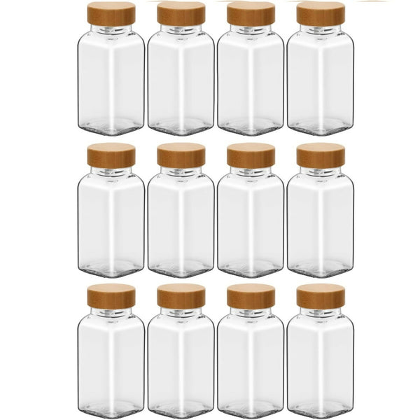 12 Pieces 4OZ Spice Jar Containers with Labels Funnel, Wooden Lid