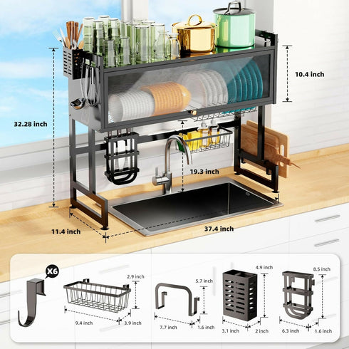 3 Tier Over The Sink Dish Rack with Cover for for Dishes, Glasses, Bowls and Cutlery, Dish Drainers.