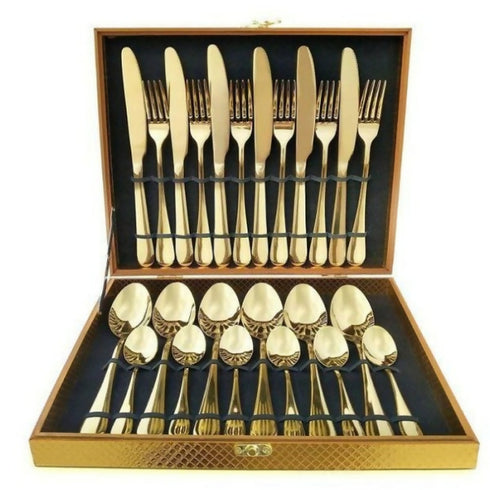 24 Piece Gold Cutlery Set