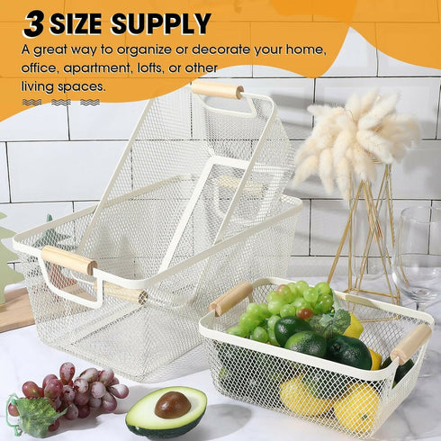 4 Pcs Metal Wire Basket with Wooden Handles