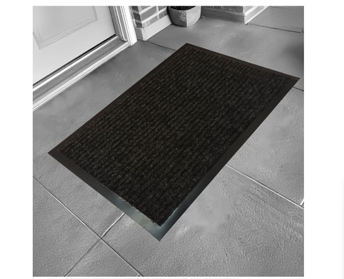 Ribbed Doormat - 100% Polyester & 100% PVC Backing - 50x80cm - Black