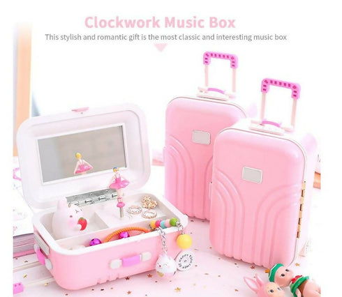Cute Pink Suitcase Music Box Jewelry Case