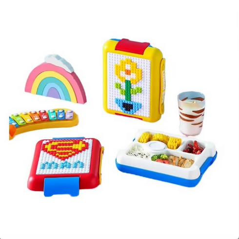 DIY Pixel Building Blocks Children's Compartments Plastic Lunch Box Microwavable Bento Box for Kids Back to School Camp