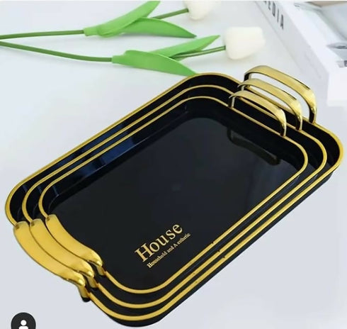 3 Piece Elegant Multi-Purpose Rectangular Large Capacity Serving Tray