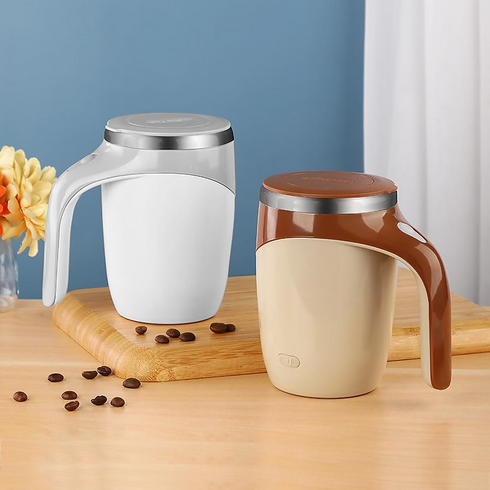 Stainless Steel Lazy Coffee Cup Automatic Magnetic Self Stirring Mug - Brown